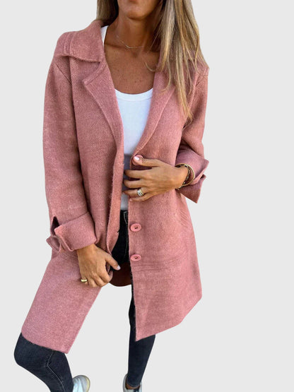 Milena | Płaszcz Różowy Dzianinowy z Klapami Oversize Midi Damski