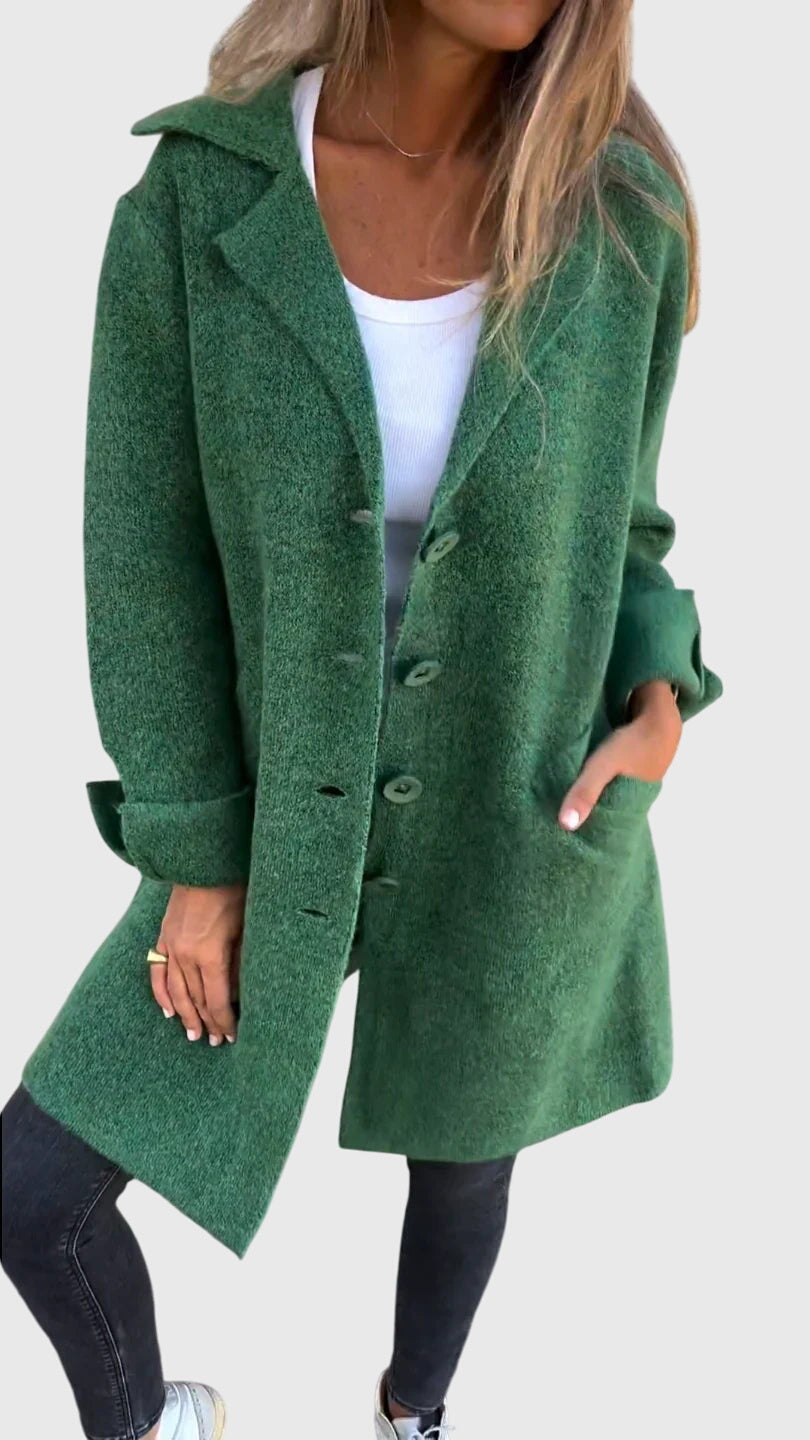 Milena | Płaszcz Różowy Dzianinowy z Klapami Oversize Midi Damski