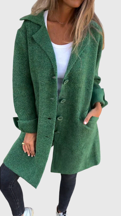 Milena | Płaszcz Różowy Dzianinowy z Klapami Oversize Midi Damski