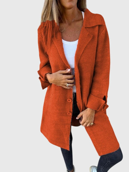 Milena | Płaszcz Różowy Dzianinowy z Klapami Oversize Midi Damski