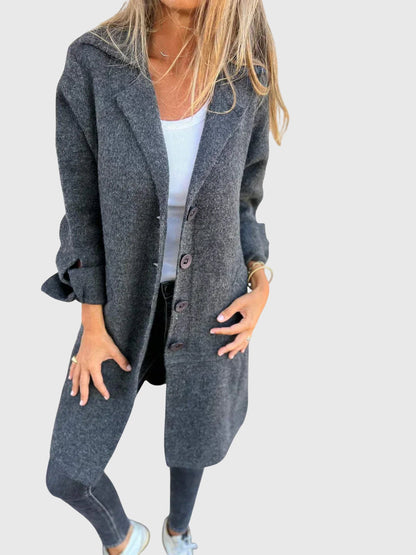 Milena | Płaszcz Różowy Dzianinowy z Klapami Oversize Midi Damski